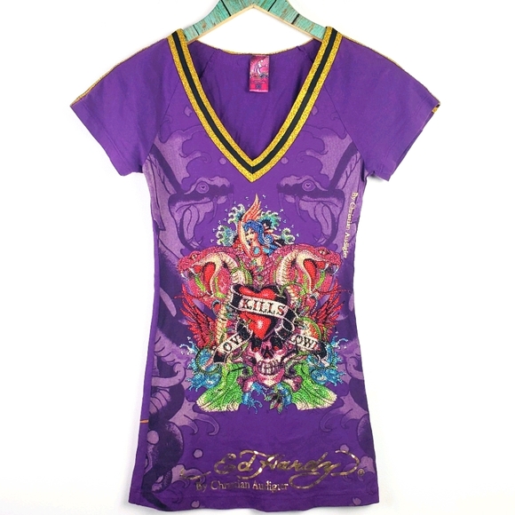 Ed Hardy Tops - Ed Hardy Christian Audigier Nurse Bedazzle Top XS